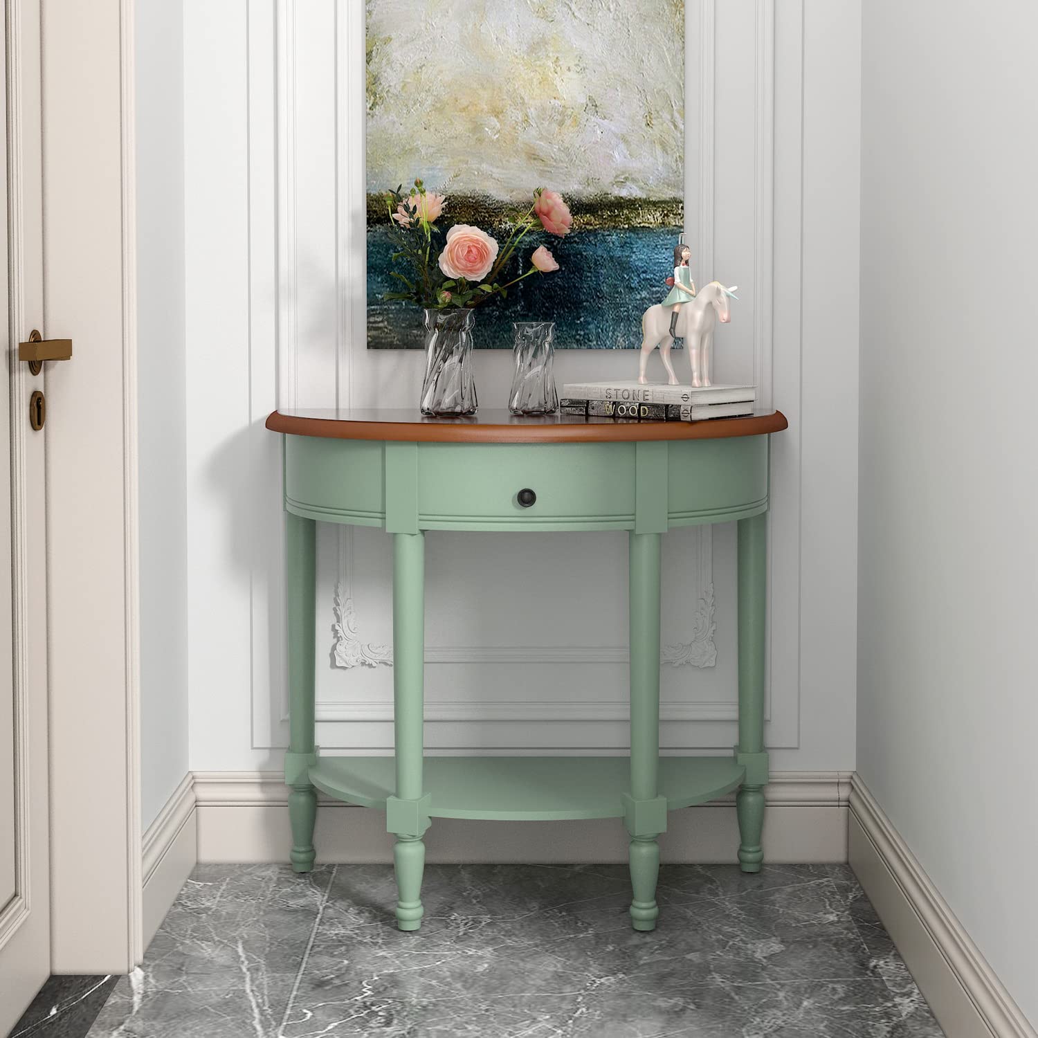 Amazon.co.jp: FurniutreR コンソールテーブル 木材 グリーン